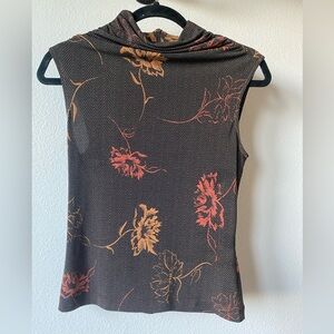 BCBG Maxazria Brown Floral Sleeveless Top